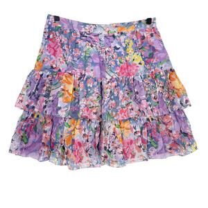 Theory Silk Blend Floral Tiered Mini Skirt Size 4 Boho Cottagecore Spring Summer